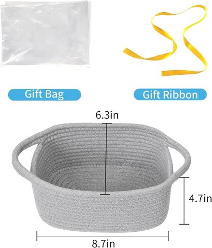 ABenkle Small Storage Basket, Mini Basket, Cute Tiny Cotton Rope Woven Basket, Boho Decorative Toy Dog Cat Basket for Nursery, Spa, Empty Gift Basket with Gift Bags and Ribbon - White in Saudi Arabia