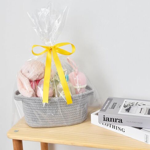 ABenkle Small Storage Basket, Mini Basket, Cute Tiny Cotton Rope Woven Basket, Boho Decorative Toy Dog Cat Basket for Nursery, Spa, Empty Gift Basket with Gift Bags and Ribbon - White in Saudi Arabia