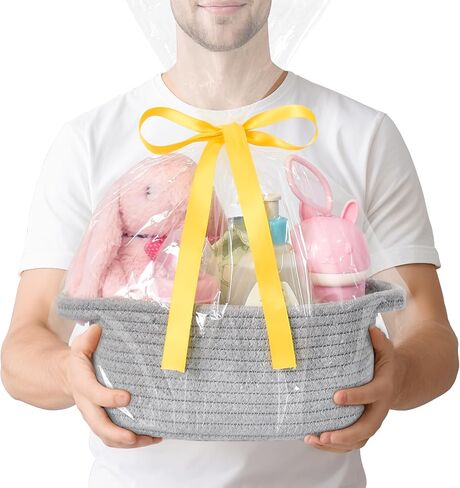 ABenkle Small Storage Basket, Mini Basket, Cute Tiny Cotton Rope Woven Basket, Boho Decorative Toy Dog Cat Basket for Nursery, Spa, Empty Gift Basket with Gift Bags and Ribbon - White in Saudi Arabia