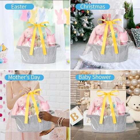 ABenkle Small Storage Basket, Mini Basket, Cute Tiny Cotton Rope Woven Basket, Boho Decorative Toy Dog Cat Basket for Nursery, Spa, Empty Gift Basket with Gift Bags and Ribbon - White in Saudi Arabia