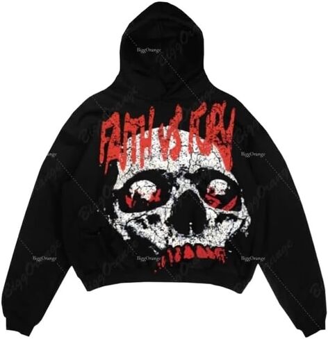 Street retro unisex pullover hoodie, autumn and winter Gothic printed casual hoodie in Saudi Arabia