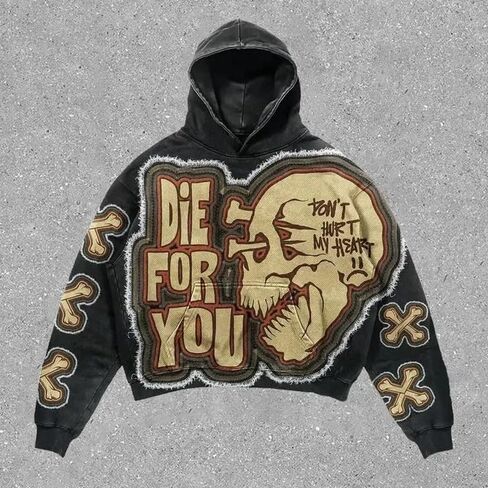 Street retro unisex pullover hoodie, autumn and winter Gothic printed casual hoodie in Saudi Arabia