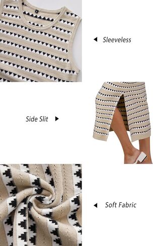 OUGES Women's 2024 Summer Knit Sweater Dress Sleeveless Midi Sundress Side Slit Striped Bodycon Crewneck Tank Wedding Guest Fall Dress(Apricot Pink Striped,XL) in Kuwait