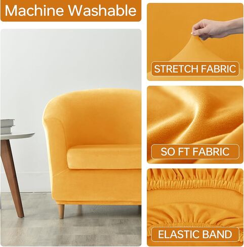 Deisy Dee 2 Piece Velvet Club Chair Slipcover Tub Chair Slipcovers Stretch Barrel Chair Covers Accent Chair Cover Removable Couch Furniture Protector Arm Chair Cover for Living Room (Yellow) in Saudi Arabia
