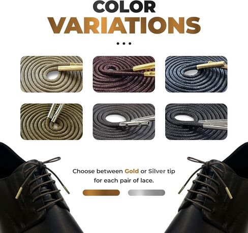 Low-Twist Round Shoelaces with Metal Tips,Durable Replacement Laces with Gold/Silver Ends for Business Shoes in Saudi Arabia