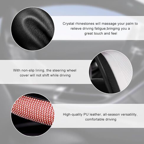 غطاء عجلة قيادة بلينغ سيارات ، واقي عجلة قيادة تلقائي 15 بوصة ، غلاف عجلة توجيه مضاد للانزلاق للنساء ، وملحقات السيارات (أبيض آند وردي) in Saudi Arabia