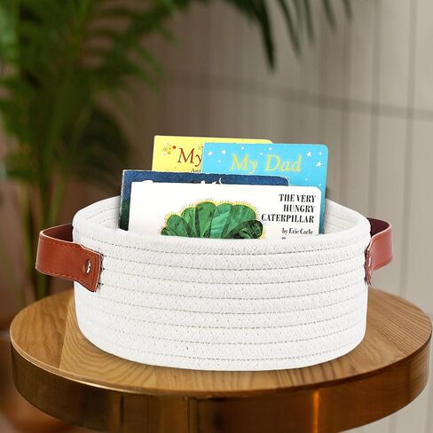ABenkle Small Storage Basket, Mini Round White Basket, Cute Tiny Cotton Rope Woven Basket, Shelf Basket, Boho Decorative Basket for Nursery, Spa, Empty Gift Basket with Gift Bags and Ribbon in Kuwait