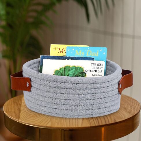 ABenkle Small Storage Basket, Mini Round White Basket, Cute Tiny Cotton Rope Woven Basket, Shelf Basket, Boho Decorative Basket for Nursery, Spa, Empty Gift Basket with Gift Bags and Ribbon in Kuwait
