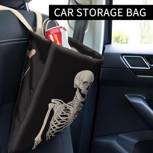 Car Trash Can, Cute Car Trash Bag, Hanging Car Organizer and Storage Bag, Trash Bin for Car Accessories, Vehicle, Travelling, Camping Cool Skull Heart in Kuwait
