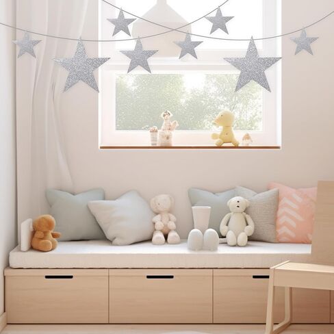 24 Pcs 4 Sizes Glitter Star Cardboard with Nylon String Silver Glitter Stars Cutouts for Party Decoration Silver Cardboard Stars Double Printed Paper Star Decorations for Wedding Wall Decor in Kuwait