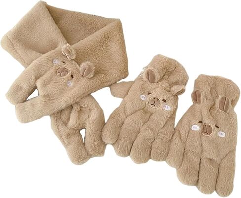Furry Cartoon Capybaras Scarf Full Finger Gloves for Winter Furry Neck Warmer Neck Gaiter Winter Accessory in Kuwait