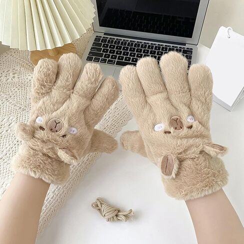 Furry Cartoon Capybaras Scarf Full Finger Gloves for Winter Furry Neck Warmer Neck Gaiter Winter Accessory in Kuwait