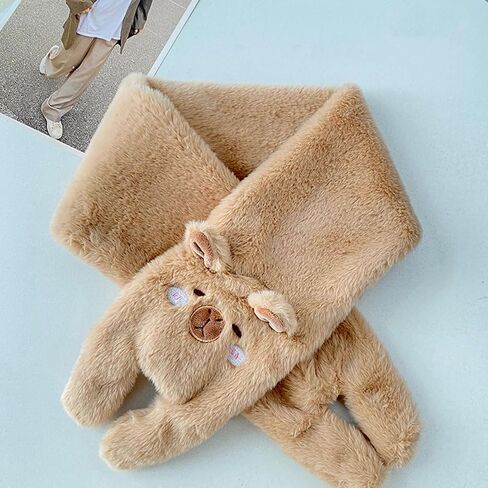 Furry Cartoon Capybaras Scarf Full Finger Gloves for Winter Furry Neck Warmer Neck Gaiter Winter Accessory in Kuwait
