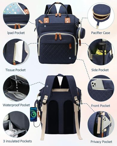 Baby Diaper Bag, Diaper Backpack,Baby Bag for Mom Dad, Mommy Bag With USB Charging Port,Waterproof, Gray in Saudi Arabia