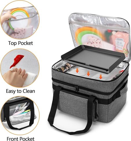 LUXJA Indoor Grill Carrying Bag with Bottom Pad Compatible for Ninja Sizzle GR101 Smokeless Grill, Double Layer Electric Grill Bag with Plates Section (Bag Only), Black in Kuwait