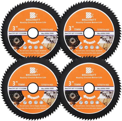 HSS Circular Saw Blade 3inch - BRSCHNITT 3pcs 72T 11.12-9.5mm Arbor Cutting Discs for Wood, Copper, Aluminum, Plastic and Soft Metal in Kuwait
