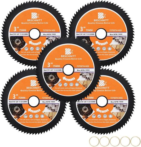 HSS Circular Saw Blade 3inch - BRSCHNITT 3pcs 72T 11.12-9.5mm Arbor Cutting Discs for Wood, Copper, Aluminum, Plastic and Soft Metal in Kuwait