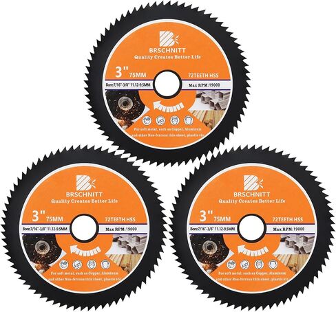 HSS Circular Saw Blade 3inch - BRSCHNITT 3pcs 72T 11.12-9.5mm Arbor Cutting Discs for Wood, Copper, Aluminum, Plastic and Soft Metal in Kuwait