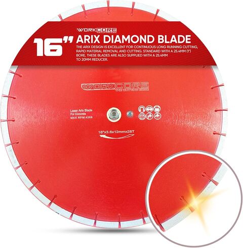 WorkCore 16" Inch Premium Turbo Diamond Concrete Blade, Hard Reinforced Concrete, Asphalt, Granite, Tiles, Masonry, Bricks, Block, Wet Or Dry, Walk Behind and Handheld Saws in Kuwait