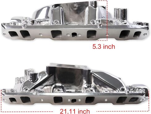 54023 8023 7181 Intake Manifold Aluminum Dual Plane Compatible with Ford Small Block Windsor 351/5.8L 1969-1997 SBF 351W 1,500-6,800 RPM V8 Engine Polished in Saudi Arabia