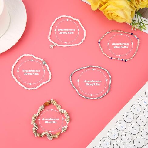 5pcs boho shell anklet مجموعة للنساء ، ومسدود شاطئ هاواي صوريلز كاحل الكاحل conch starfish و beaded anchlets الصيف الأزياء الهدية المجوهر in Saudi Arabia