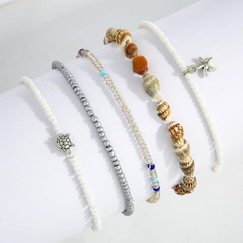 5pcs boho shell anklet مجموعة للنساء ، ومسدود شاطئ هاواي صوريلز كاحل الكاحل conch starfish و beaded anchlets الصيف الأزياء الهدية المجوهر in Saudi Arabia