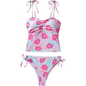 Women's 2 Piece Bikini Set Y2K Floral Print Tankini Set Full Coverage Bikini Tie Swimsuit High Waisted Bathing Suit in Kuwait