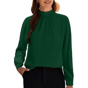 Funlingo Women's Long Sleeve Tops Dressy Casual Mock Neck Work Blouse Fall Trendy Front Pleated Tunic Chiffon Shirts in Saudi Arabia