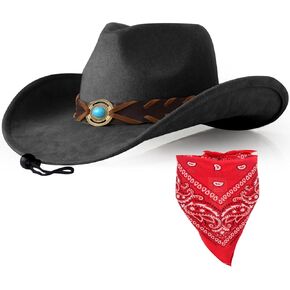Wildarms Cowboy Hat with Bandana - Adjustable Wide Brim Western Hat for Men & Women,Costume Accessories for Rodeo & Halloween in Kuwait