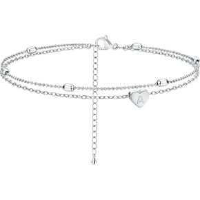 Gold Anklets for Women -14K Gold Anklets for Women Letters Bracelets Waterproof Cuban Link Heart Beads Herringbone Rhinestone Set Gold Jewelry Gift in Kuwait