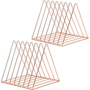 COSYAWN 7 Slot Vinyl Record Holder Storage, Anti-Rust Metal Magazine Album Display Rack Desktop File Organizer, Triangle Paper Letter Newspaper Sorter Stand for Home Office, Rose Gold in Kuwait