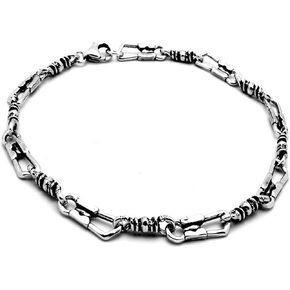Blue Apple Co. Fisherman Link Bracelet Stain Solid 925 Sterling Silver Oxidize Design Cross in Kuwait