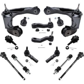 Detroit Axle - 12pc مجموعة الواجهة الأمامية لـ Chevy GMC Sierra Silverado 1500 2500 3500 HD HUMMER H2 أذرع التحكم العليا مع مفاصل الكرة الأعمدة قضبان الكرة السفلى قضبان TIE PITMAN IDLER ARM YUKON XL 2500 in Saudi Arabia