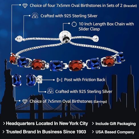 Gem Stone King مخصصة ومخصصة البيضاوي 7x5mm الأحجار الكريمة سوار المولد والمجوهرات الأقراط مجموعة للنساء في 925 الفضة الاسترليني قابلة للتعديل تصل إلى 10 بوصات in Kuwait