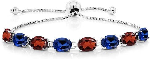 Gem Stone King مخصصة ومخصصة البيضاوي 7x5mm الأحجار الكريمة سوار المولد والمجوهرات الأقراط مجموعة للنساء في 925 الفضة الاسترليني قابلة للتعديل تصل إلى 10 بوصات in Kuwait