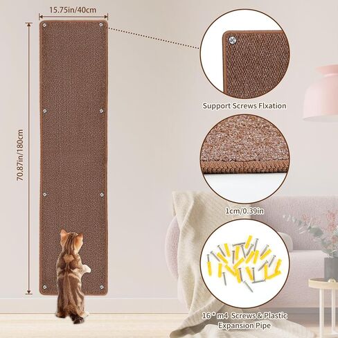 سجادة تسلق حائط سميكة كبيرة جدًا مقاس 71 بوصة × 15.7 بوصة، أثاث حائط متين للقطط مع 16 قطعة براغي، أداة خدش الحائط، واقي أريكة الأريكة، عمود خدش in Kuwait