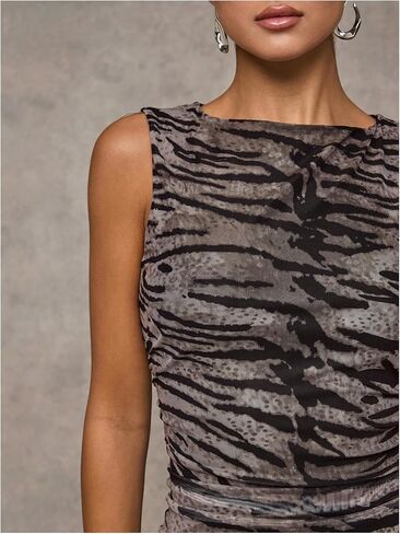 SOLY HUX Women's Bodycon Mini Dress Y2k Animal Print Crewneck Sleeveless Ruched Party Club Dresses in Kuwait