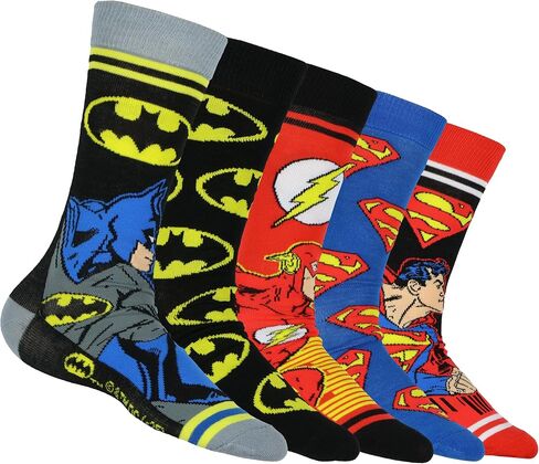 DC Comics Justice League Socks Batman Superman The Flash 5-Pair Mid-Rise Crew Sock Set (Fits Shoe Size 6-12) in Saudi Arabia