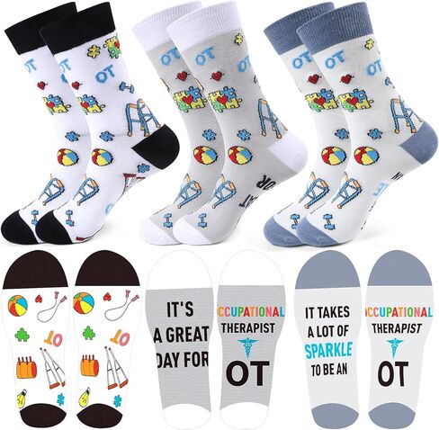 Occupational Therapy Gifts Socks - 3 Pairs Soft OT Themed Socks, Occupational Therapist Thank You Appreciation Birthday Graduation Thanksgiving Christimas OT Month Gift for Women Men in Saudi Arabia