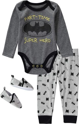 Batman 3 Piece Infant Boys Long Sleeve Bodysuit with Pullon Pants and Matching shoes in Saudi Arabia