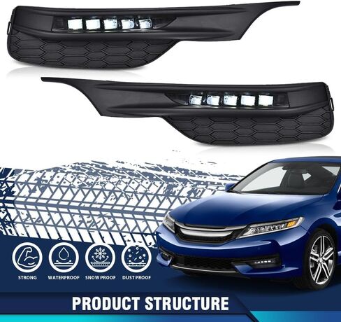مصباح الضباب الأمامي Pit66 الأمامي ، متوافق مع 2016-2017 Honda Accord Sedan 2Pack LED LED LED Front Pumper Lamps+Wiring+Switch 33900T2AA21 إكسسوارات مصباح الضباب ، Faros Antiniebla in Kuwait