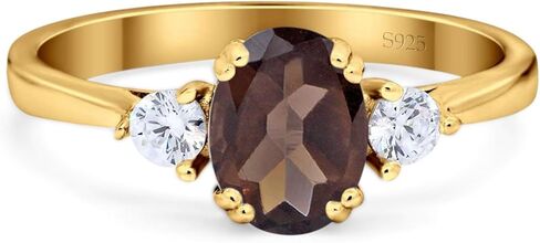 Omranii Three Stone Art Deco Ring Oval Natural Chocolate Smoky Quartz Quartz Style CZ خواتم الزفاف للنساء 925 هدية عيد ميلاد الفضة الاسترليني لها in Kuwait