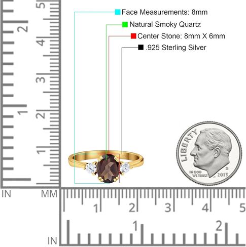 Omranii Three Stone Art Deco Ring Oval Natural Chocolate Smoky Quartz Quartz Style CZ خواتم الزفاف للنساء 925 هدية عيد ميلاد الفضة الاسترليني لها in Kuwait