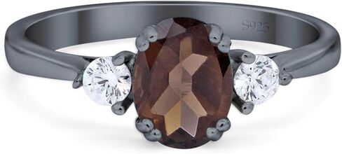 Omranii Three Stone Art Deco Ring Oval Natural Chocolate Smoky Quartz Quartz Style CZ خواتم الزفاف للنساء 925 هدية عيد ميلاد الفضة الاسترليني لها in Kuwait