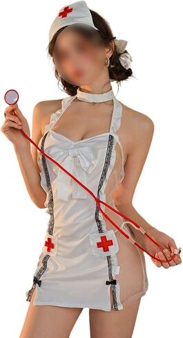 MLAFE Sexy Nurse Cosplay Outfit for Women, Roleplay Costume Lingerie Set with Headpiece & Stockings One Size (88-140 lbs) in Saudi Arabia