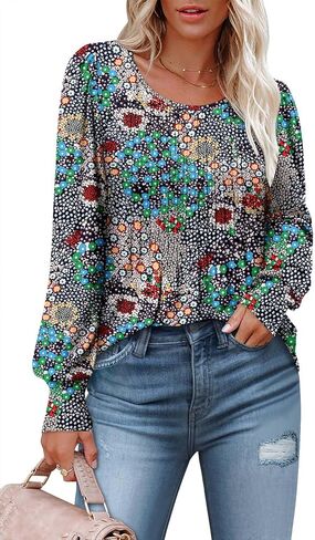 BETTE BOUTIK Long Sleeve Shirts for Women Fall Tops Dressy Blouses Crewneck Tunic Tops for Leggings S-3XL in Saudi Arabia