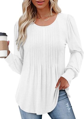 BETTE BOUTIK Long Sleeve Shirts for Women Fall Tops Dressy Blouses Crewneck Tunic Tops for Leggings S-3XL in Saudi Arabia