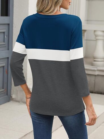 Womens 3/4 Sleeve Tops Zipper Color Block Tunic Tops Casual Summer Shirts Trendy Tops in Kuwait