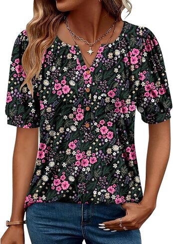 CRAZY GRID Women's Dressy Casual Top Puff Sleeve Summer Shirt Loose Trendy Pleated Blouse in Saudi Arabia