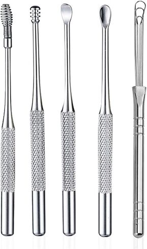 Ear Wax Removal kit, 5 Pcs Stainless Metal Earwax Removal Tool for Adults with Ear Spoon & Spiral Spring, Ear Cleaning Reusable in Kuwait